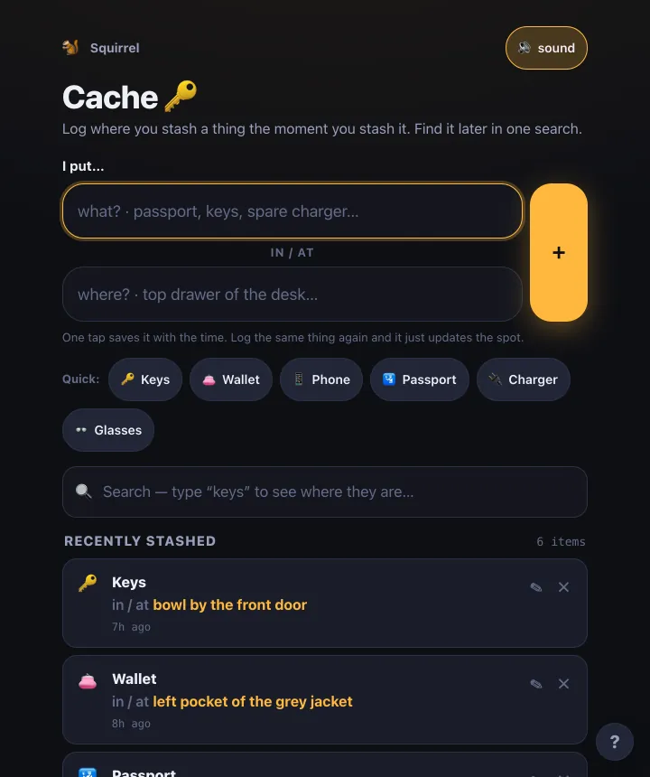Cache screenshot
