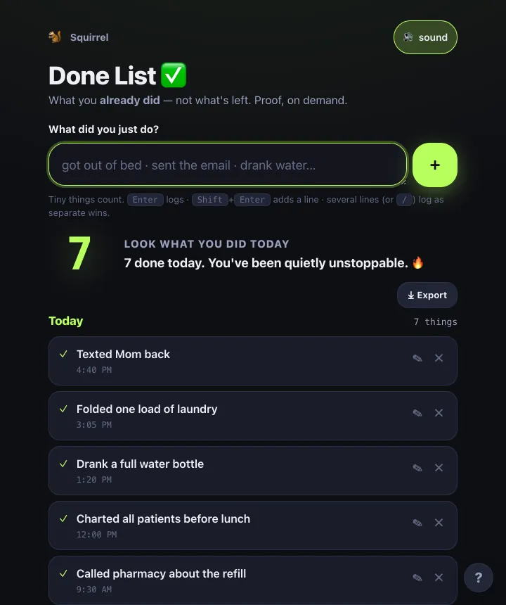 Done List screenshot